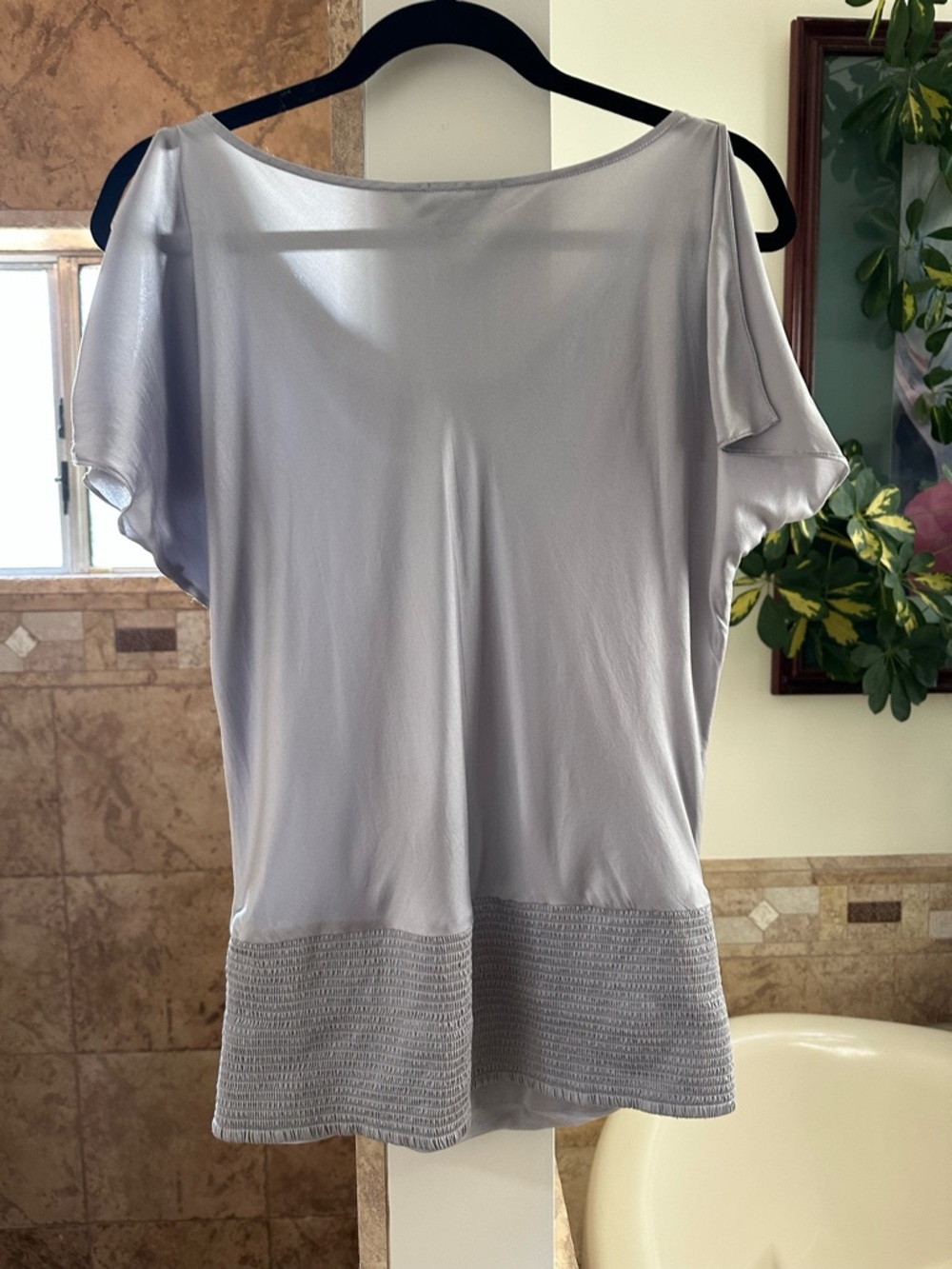 WHBM White House Black Market Sterling Silver Draped Neck Ruched Banded Blouse - Picture 6 of 8